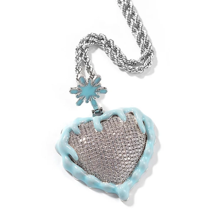 Iced Out Luminous Snow Frozen Heart Pendant Necklace Men Hip hop Jewelry-VESSFUL
