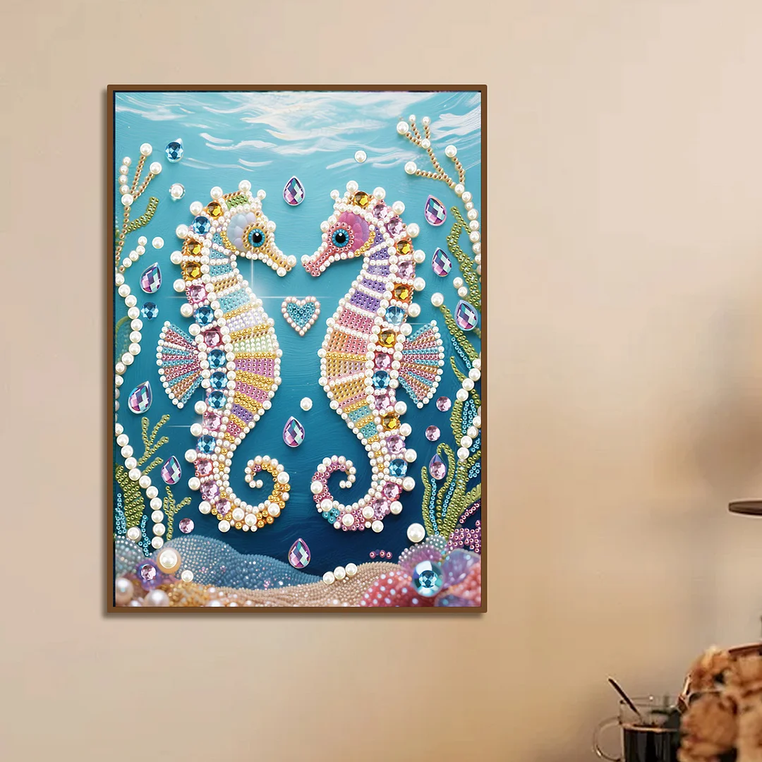 Green Seahorse DIY Partial Diamond Pearl Painting Art Kits 30x40cm Special Shape Pearl Gem Paintings Picture Arts Craft for Adults Beginners Home Wall Decor