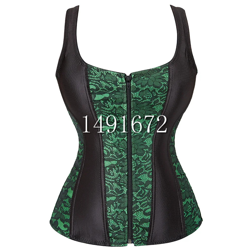 Billionm Sapubonva Corset Women Sexy Vest with Straps Lace up Overbust Cheap Flower Print Zip Brocade Gothic Halter Corsets Bustiers Tops