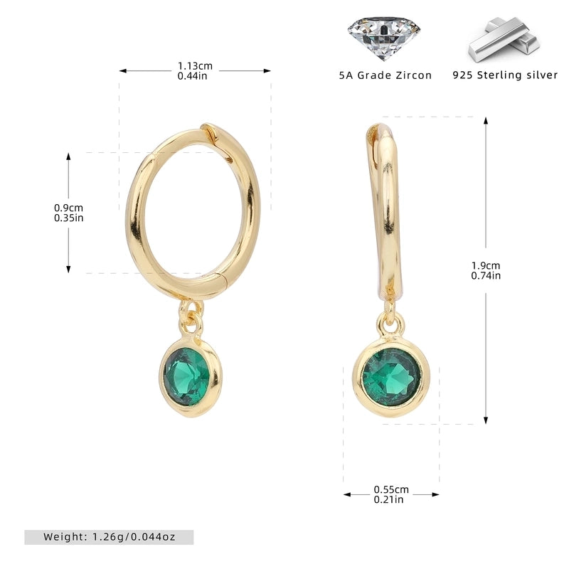 1 Pair 925 Sterling Silver Birthstone Round Drop Earrings