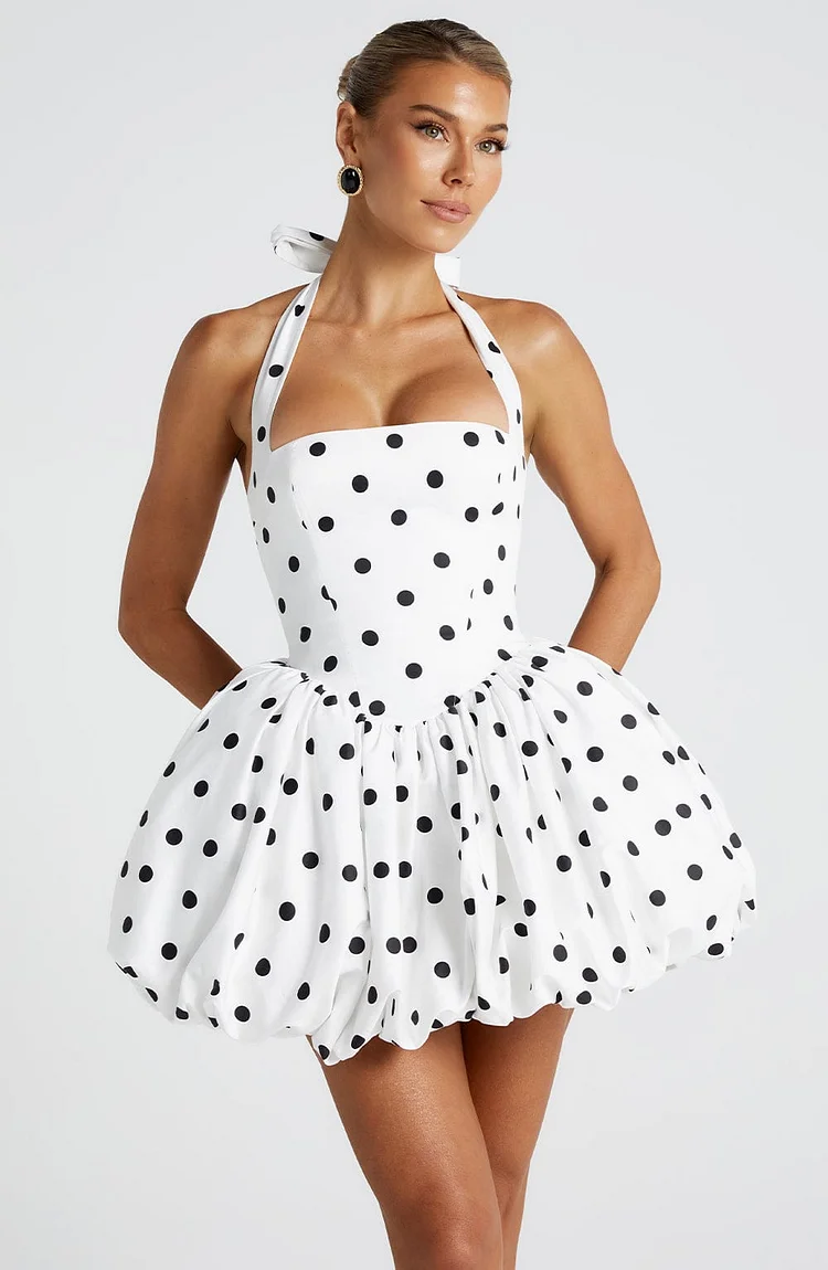 Georgia - Bubble Hem Halter Mini Dress