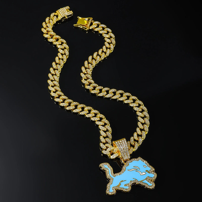 New Animal Full Diamond Blue Wolf Necklace High Quality Fashion Alloy Rhinestone Male Trendsetter Cool Cuban Link Chain