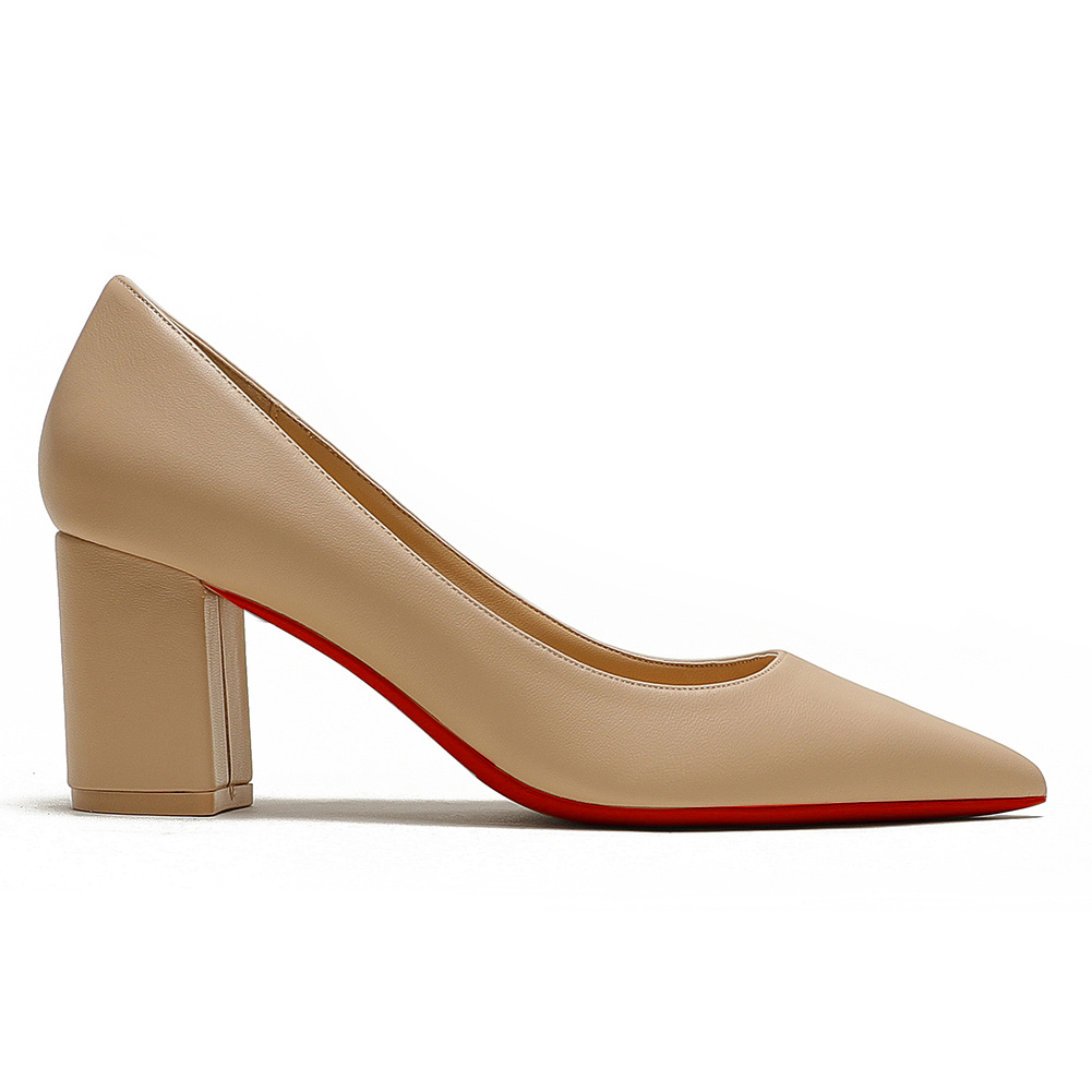 65mm Women Chunky Heels Middle Block Heel Red Bottoms Pumps-vocosishoes