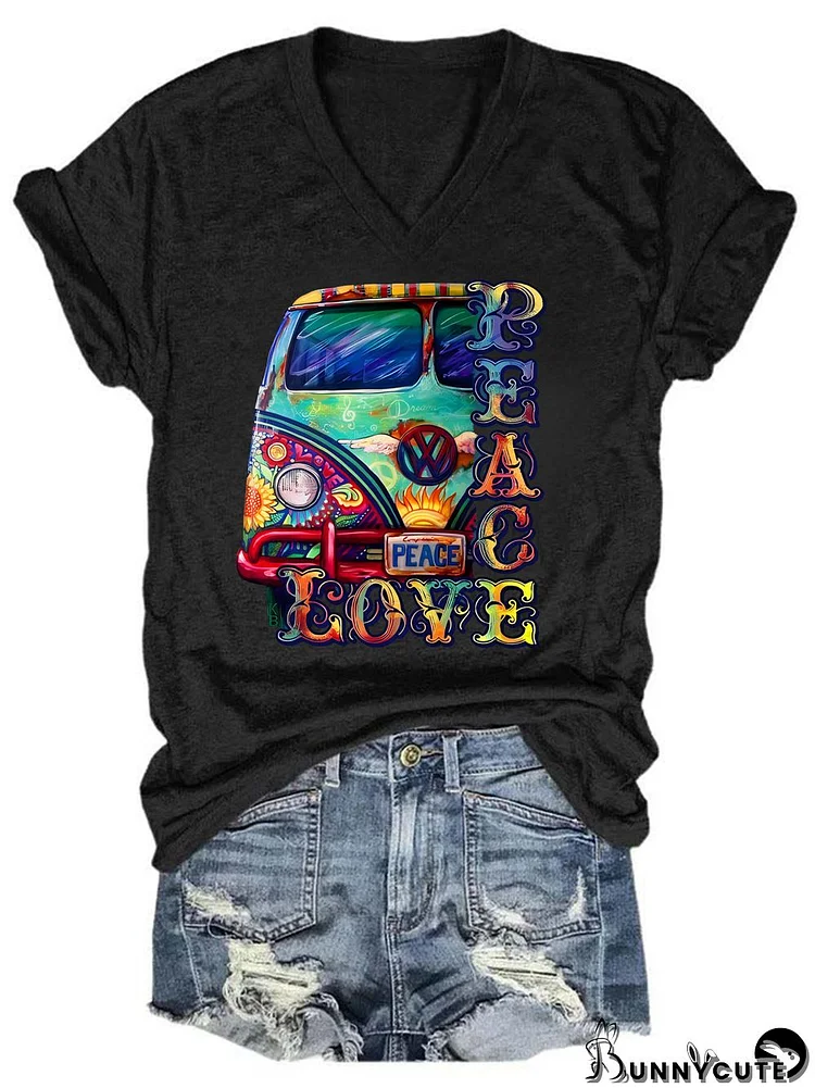 Love Peace Hippie V Neck T-Shirt