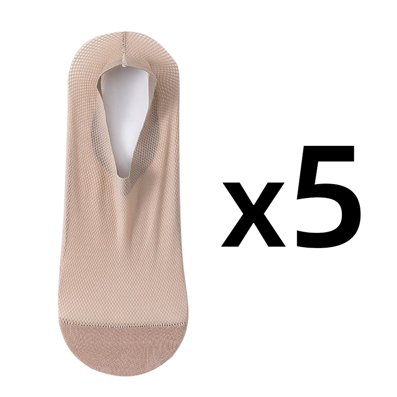 Coasfe 5 Pairs/Lot Men's Mesh Non-Slip Silicone Socks Summer Ice Silk Breathable Casual Short Black No Show Invisible Low Cut Socks