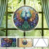 (18.5cm)DIY Acrylic Jigsaw Puzzle Window Hanging with Hanging Chain DIY Stained Glass Decoration Round Window Puzzle Decor for DIY Craft Project (Peacock)