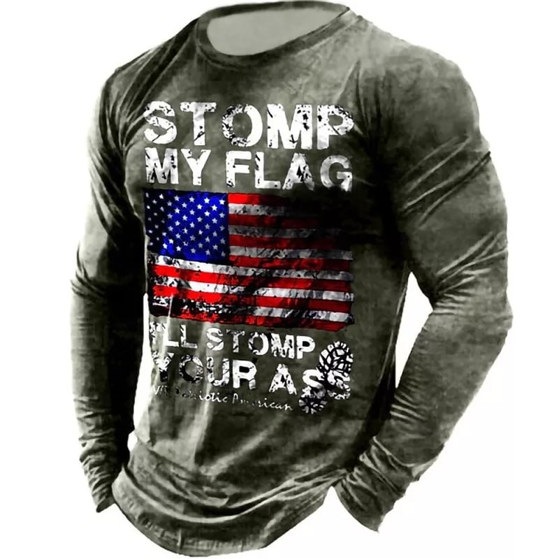 Men's 3D Print Graphic Prints National Flag Letter Crew Neck Long Sleeve T-shirt