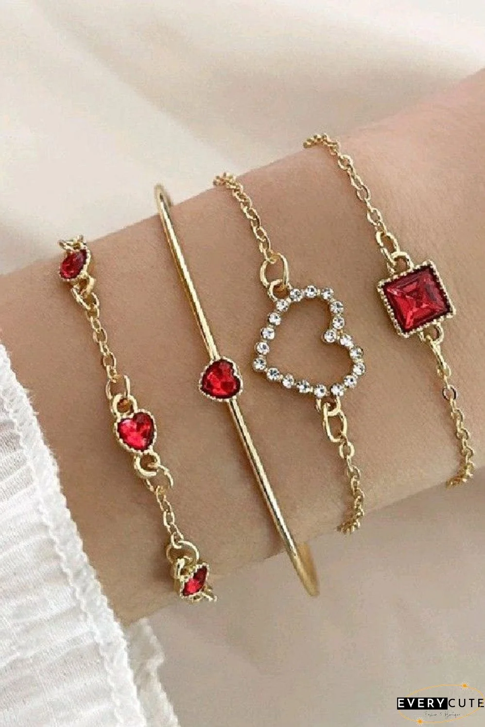 Heartfelt Affection Gold Bracelet Set with Diamond Accents