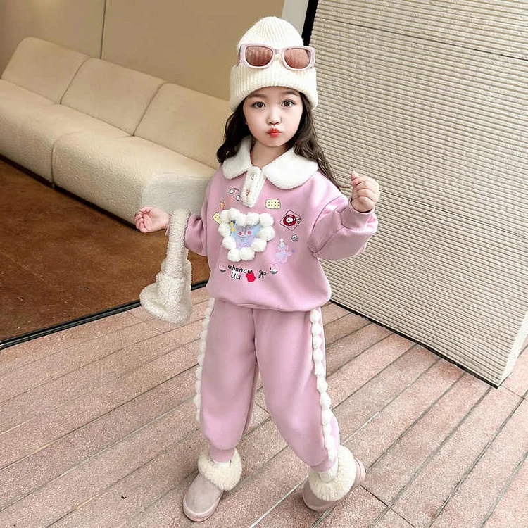 新作 ファッション 配色 パーカー+パンツ 女の子 子供服 幼児 2点セットアップ