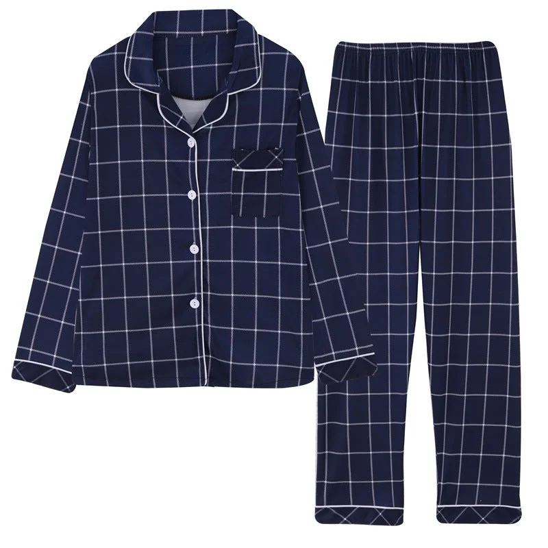 Spring and Autumn Long Sleeve Pajamas Plaid Shirt Homewear