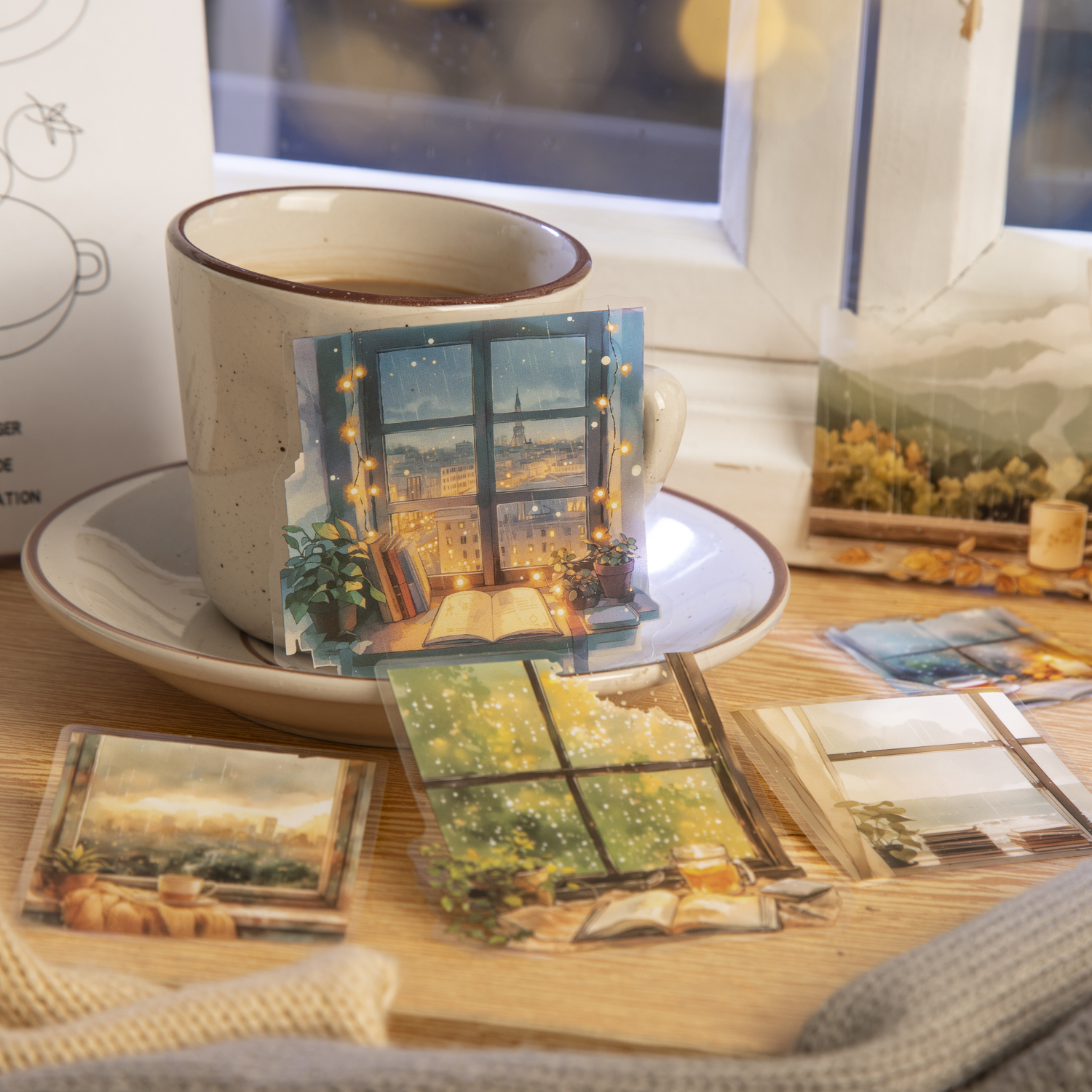 PET 스티커 - 레인 윈도우 시리즈 빈티지 식물 꽃 창문