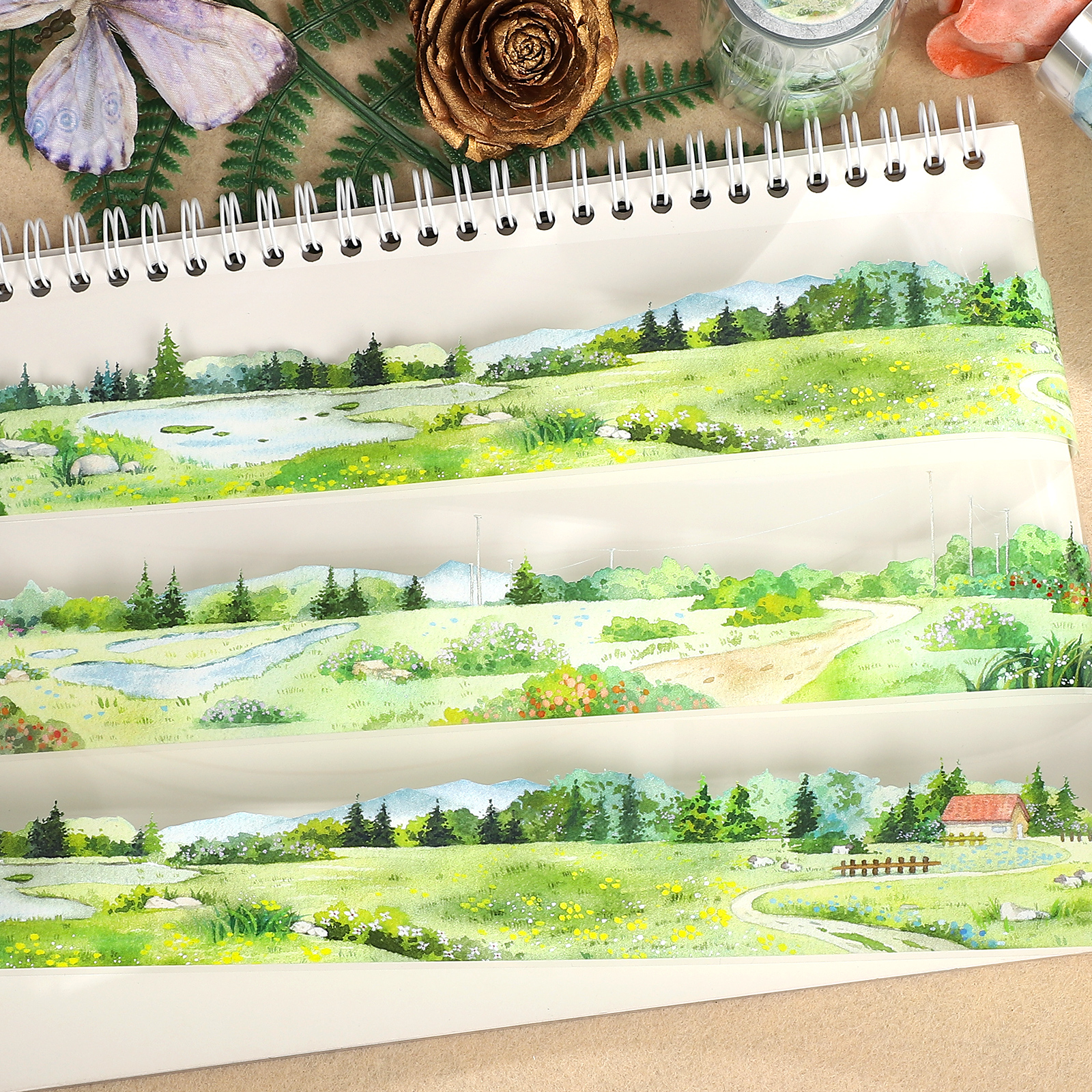 PET 테이프 - 50mm*500cm 빈티지 하늘 들판 식물 풍경