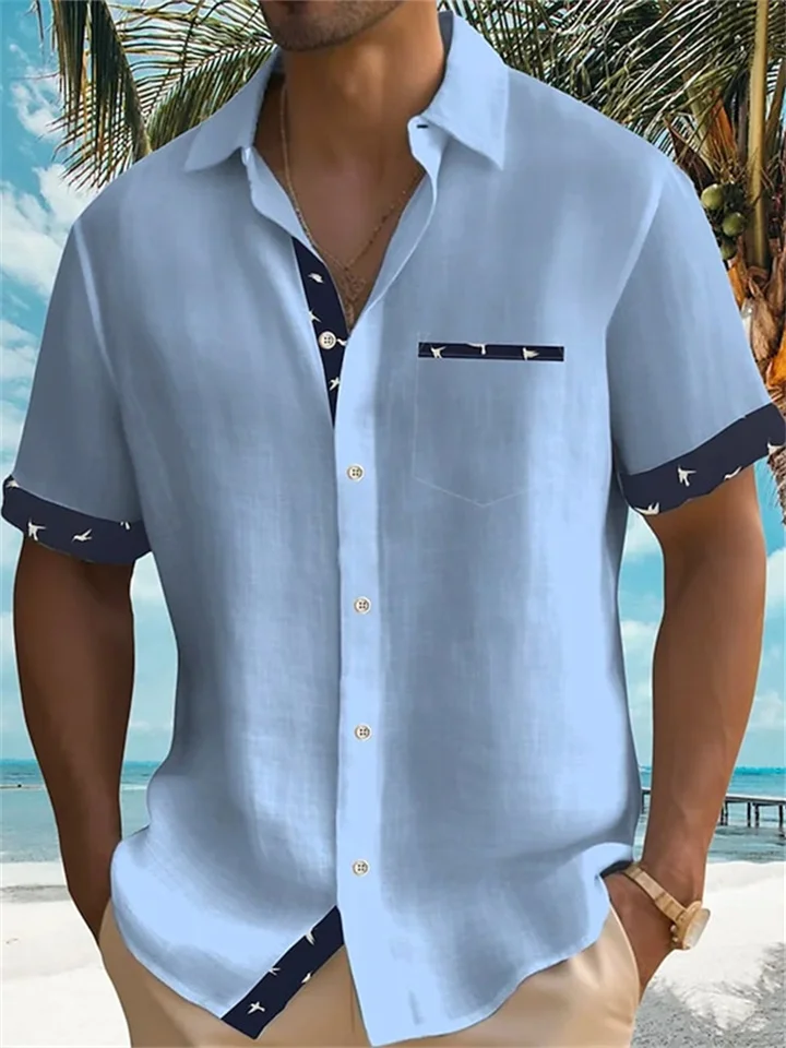 Men's Linen Shirt Summer Shirt Beach Shirt White Blue Green Short Sleeve Striped Lapel Spring & Summer Hawaiian Holiday Clothing Apparel Basic-Cosfine