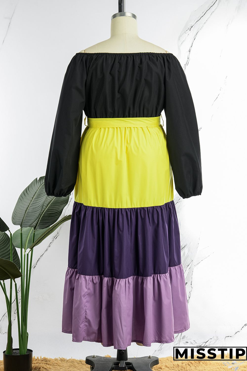 Green Casual Solid Patchwork Square Collar A Line Plus Size Dresses