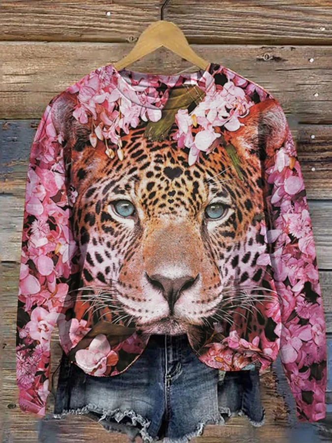 Petal Tiger Face Print Art Sweatshirt