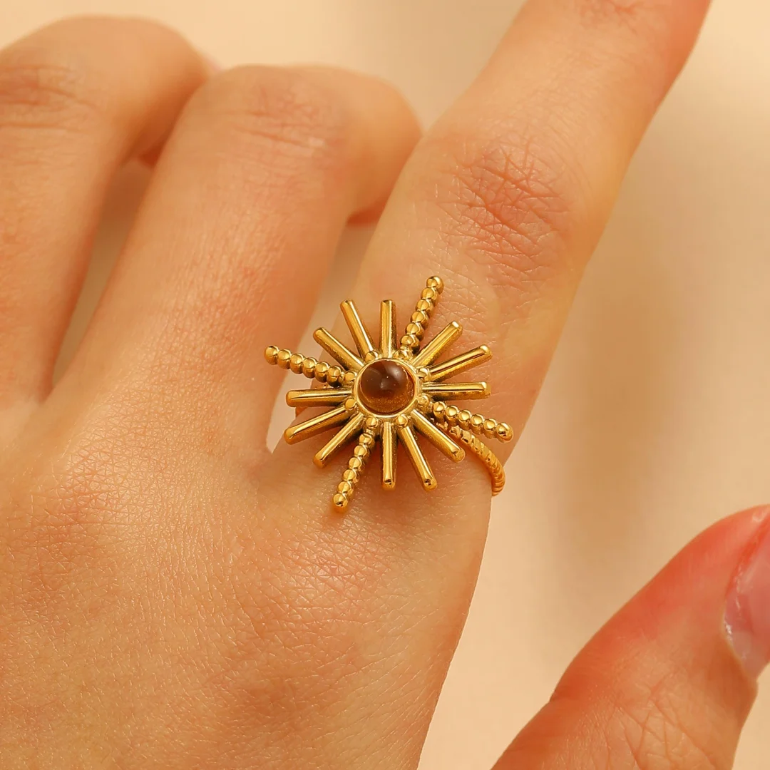 Turquoise/Tiger Eye Gold-Plated Open End Ring