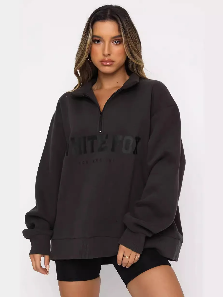 Nigikala Nigikala Autumn And Winter New Leisure Half-Necked Zipper Print Long-Sleeved Jacket