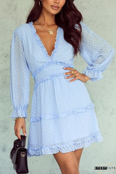Swiss Dot Frill V-Neck Mini Dress