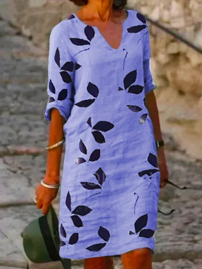 Floral-Print Basic Half Sleeve Dresses