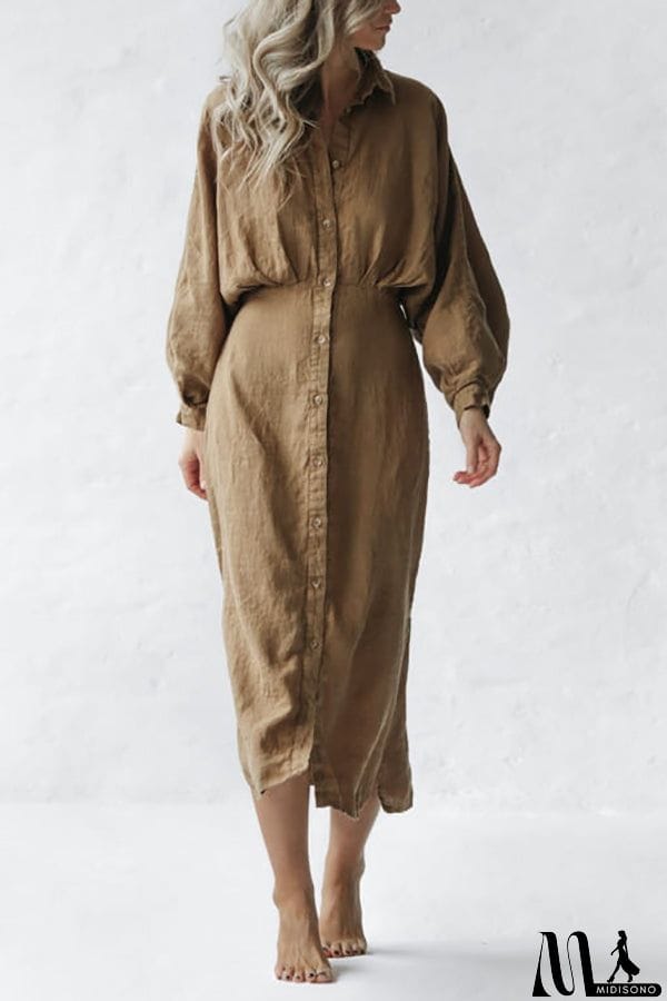 MidiSono - Button Bat Sleeve Midi Shirt Dress