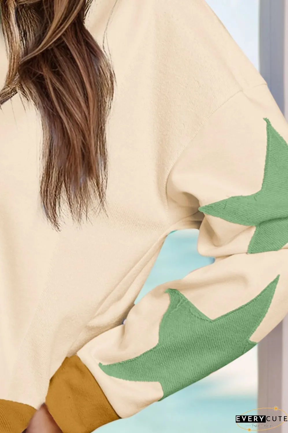 Star Contrast Round Neck Long Sleeve Sweatshirt