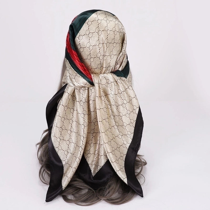 Women’s Vacation Plaid Satin Printing Silk Scarf