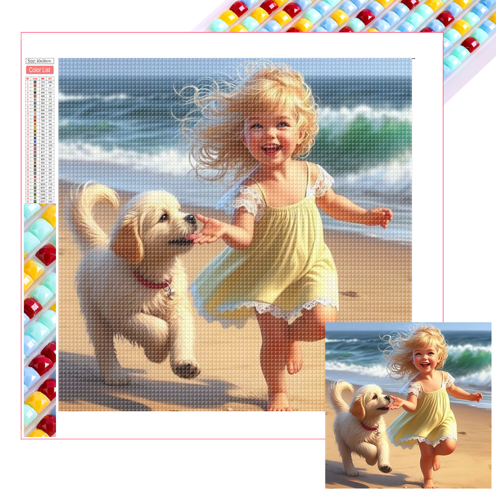Little Girl Playing On The Beach In Summer 30*30cm(picture) full square drill diamond painting