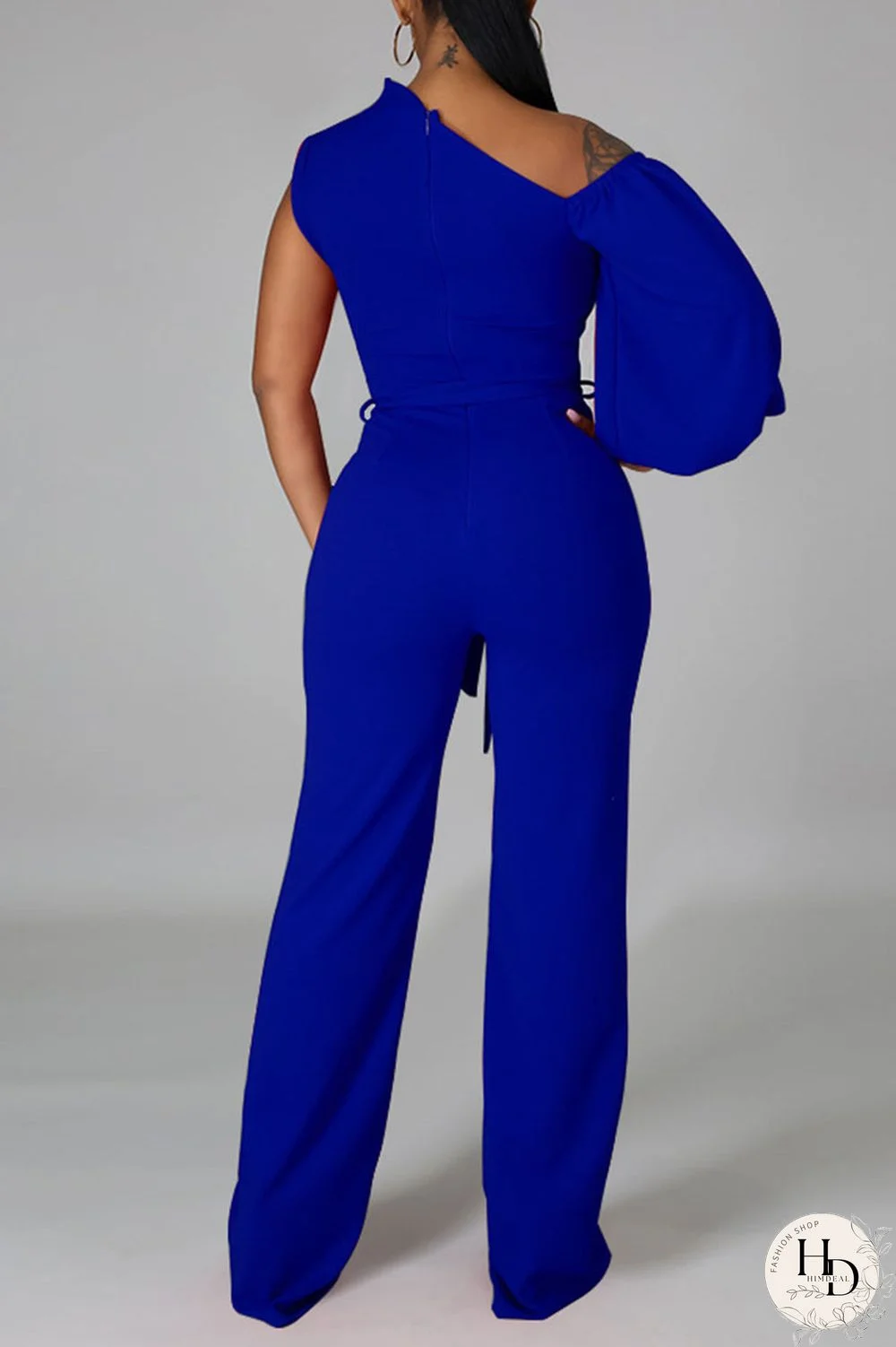 White Fashion Casual Solid Patchwork Asymmetrical Asymmetrical Collar Straight Jumpsuits