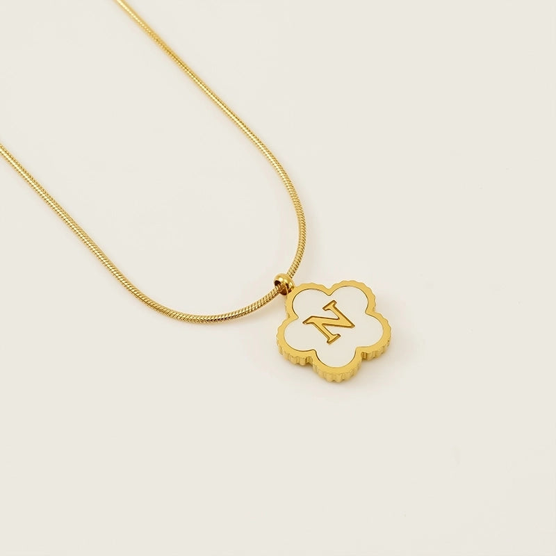 Basic Classic Style Letter Flower 304 Stainless Steel Shell 18K Gold Plated Plating Inlay Pendant Necklace