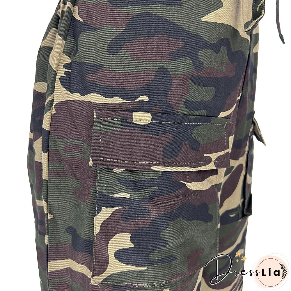 Camo Print High Waist Sleeveless Overalls Jumpsuit