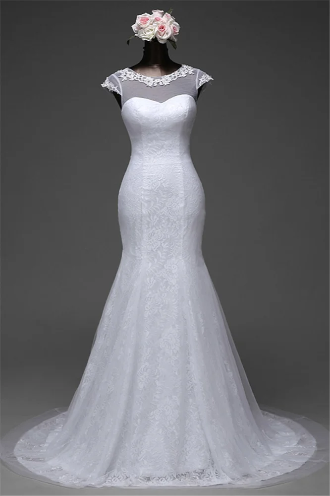 Luluslly Jewel Lace Long Mermaid Wedding Dresses With Overskirt