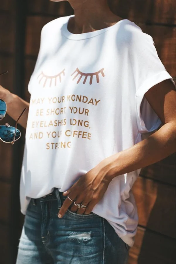 Crew Neck Letters Casual T-Shirts