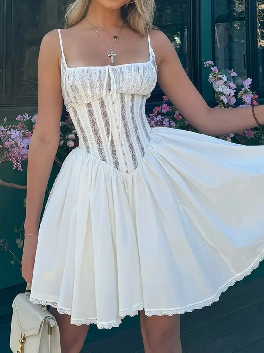 Zingj Sexy Babes Women's Pure Lust Lace Sling Skirt Pony Dress Body-Dexy White Dress Dress Woman