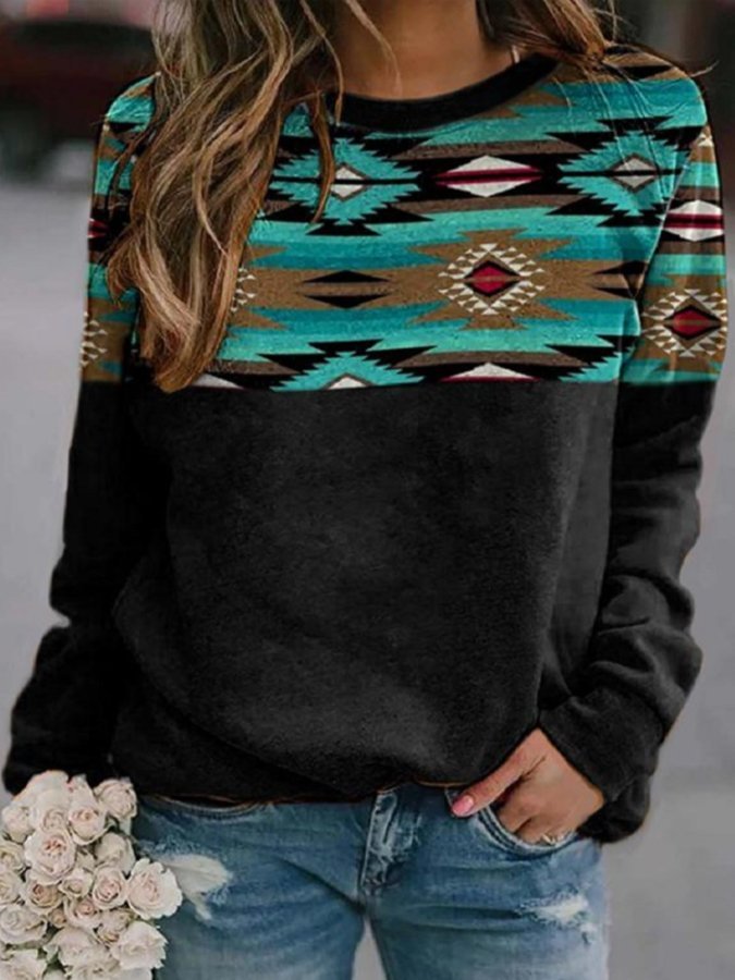 Women's retro western ethnic geometric print sweatshirt