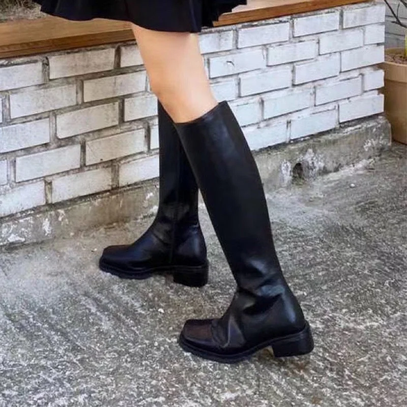Women's Knee High Boots Soft PU Women Long Boots Slip On  Woman Boot Thick Platform Round Toe Female Shoes Autumn Winter 2022