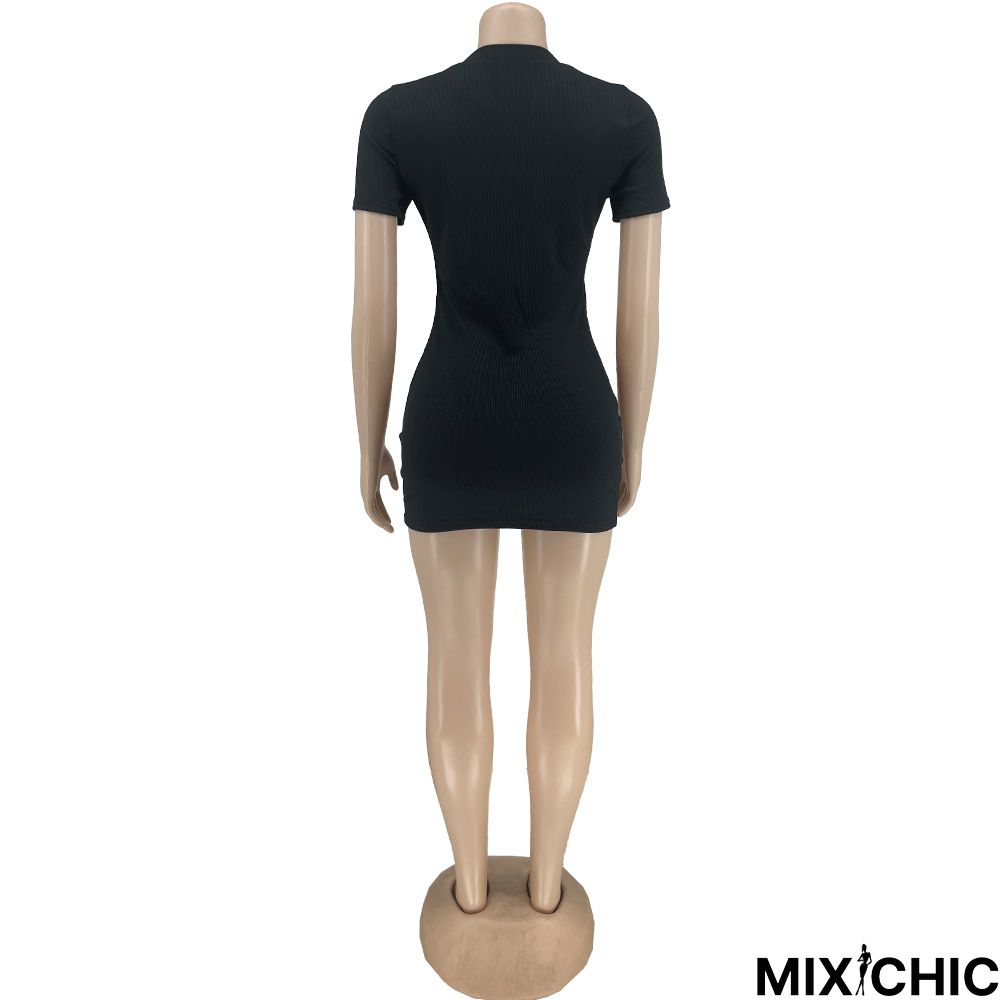 Sexy Tight Solid Color Package Hip Mini Dress