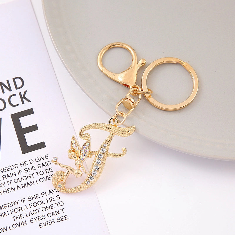 Minimalist Letter Zinc Alloy Diamond Unisex Bag Pendant Keychain