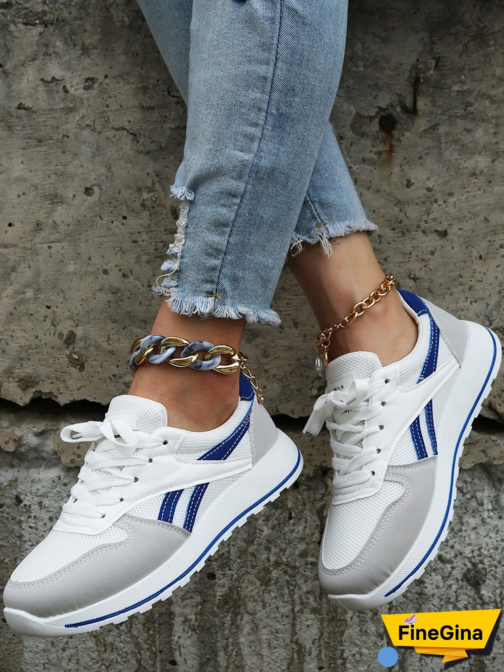 Color Block Sports All Season Split Joint Flat Heel Round Toe Fabric Fabric Lace-Up Sneakers for Women