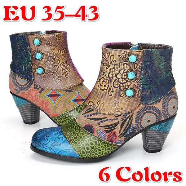 Ladies Fashion Round Toe Patent Leather High Thick Heel Stitching Casual Side Zipper Martin Boots - Life is Beautiful for You - SheChoic