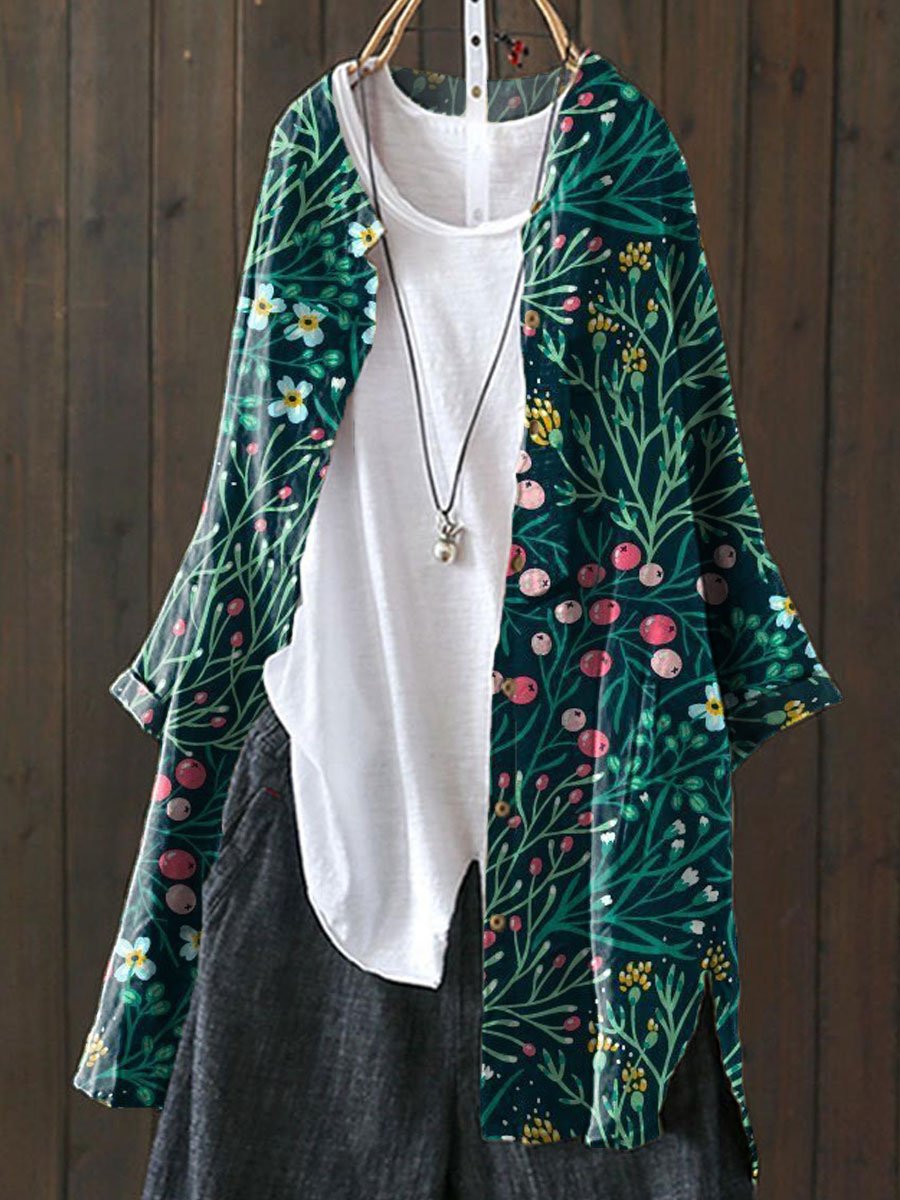 Women's Flower Print Loose Casual Top Jacket