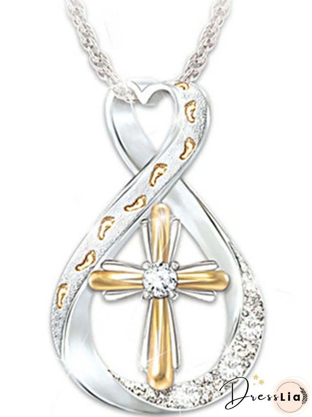Vintage Cross Footprint Diamond Pendant Necklace