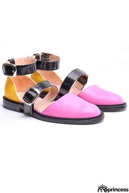 Buckle Color Block Sandals Flats