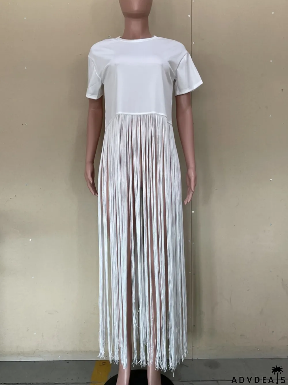 Summer White Short Sleeves Fringe Long Shirt