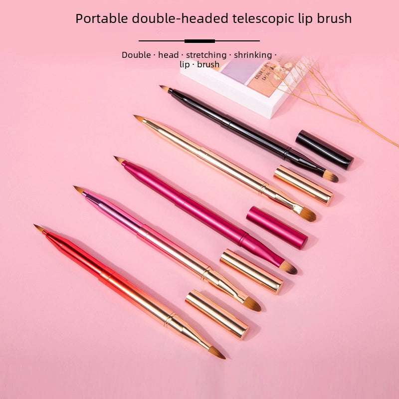 Retractable Lip Brush Double Head With Cover Concealer Makeup Brush Lipstick Brush Portable Lip Brush Multifunctional Makeup Tool