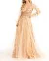 Glittery Sequin Print Puff Sleeve V Neck Gown