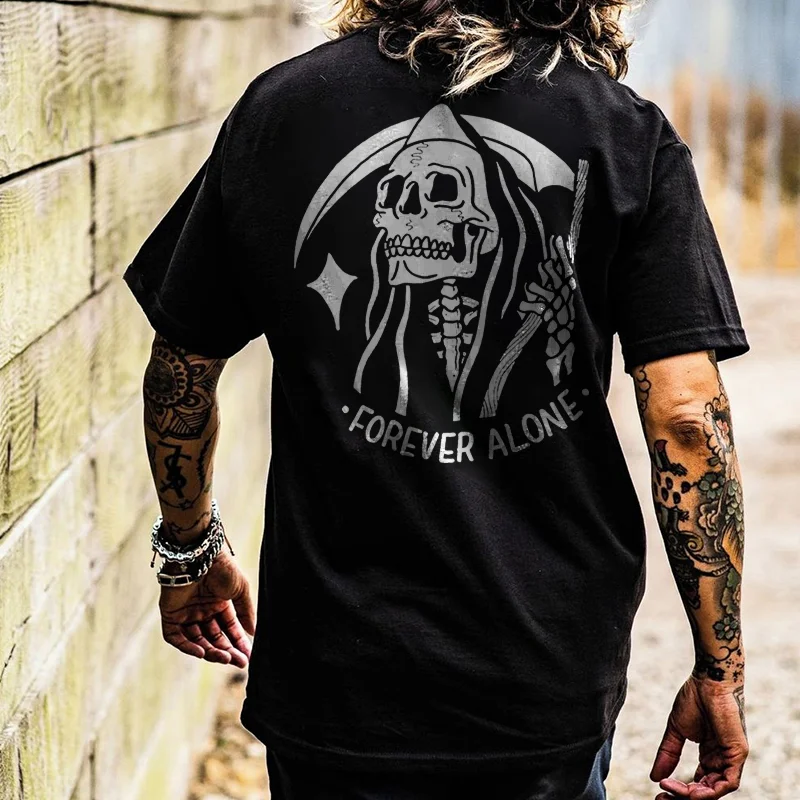 Forever Alone Reaper Skull Print Men's T-shirt - Krazyskull