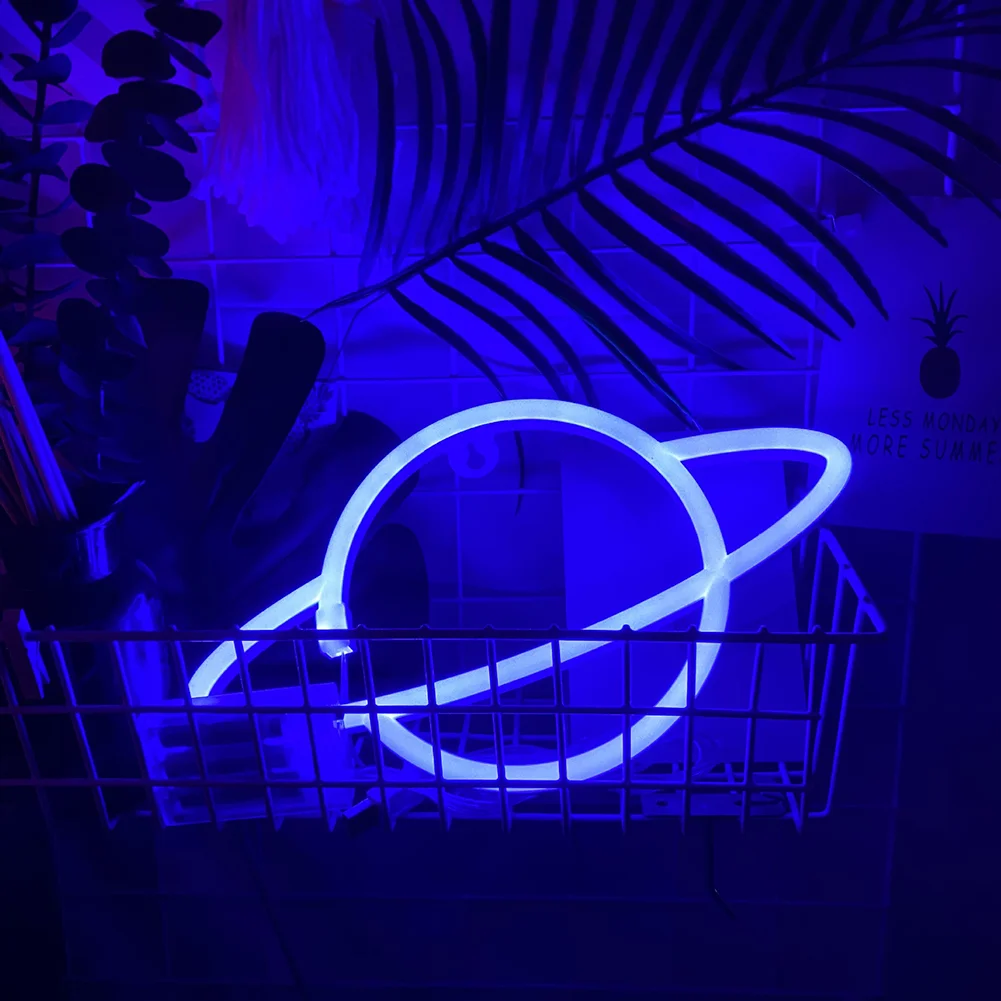 Elliptical Planet Shaped Sign Neon Lamp LED Dual Use Night Light Decor (B)