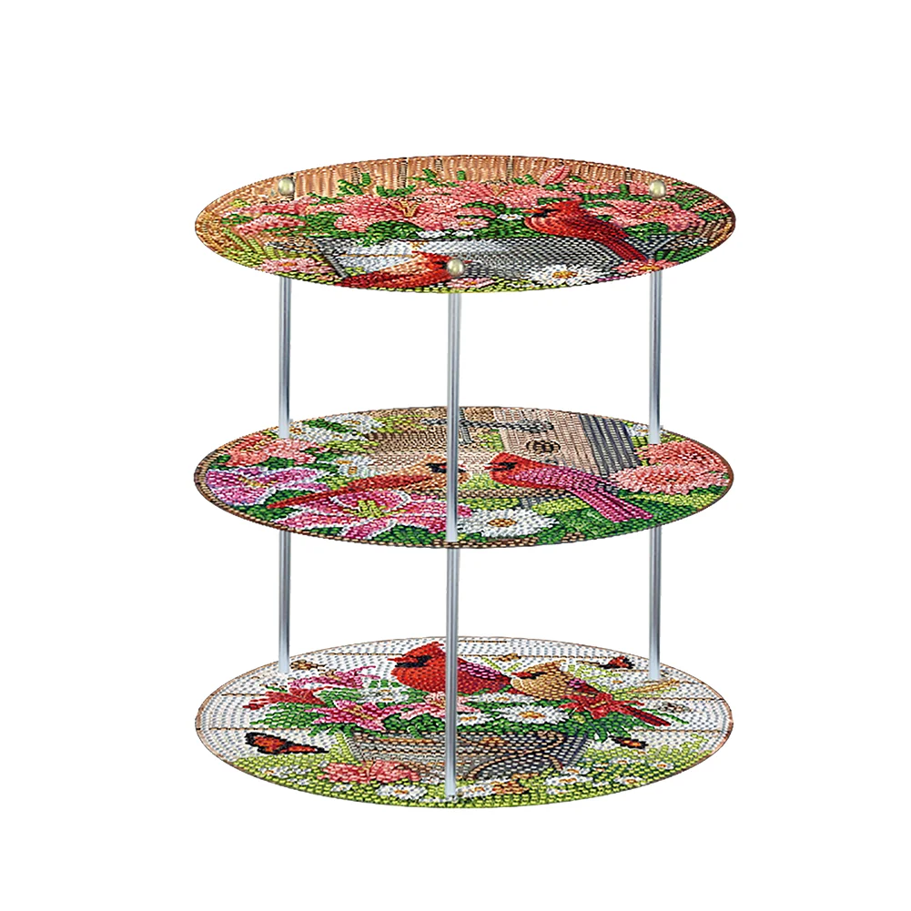 3 Tier Flowers Birds Acrylic Special Shape Diamond Painting Storage Rack