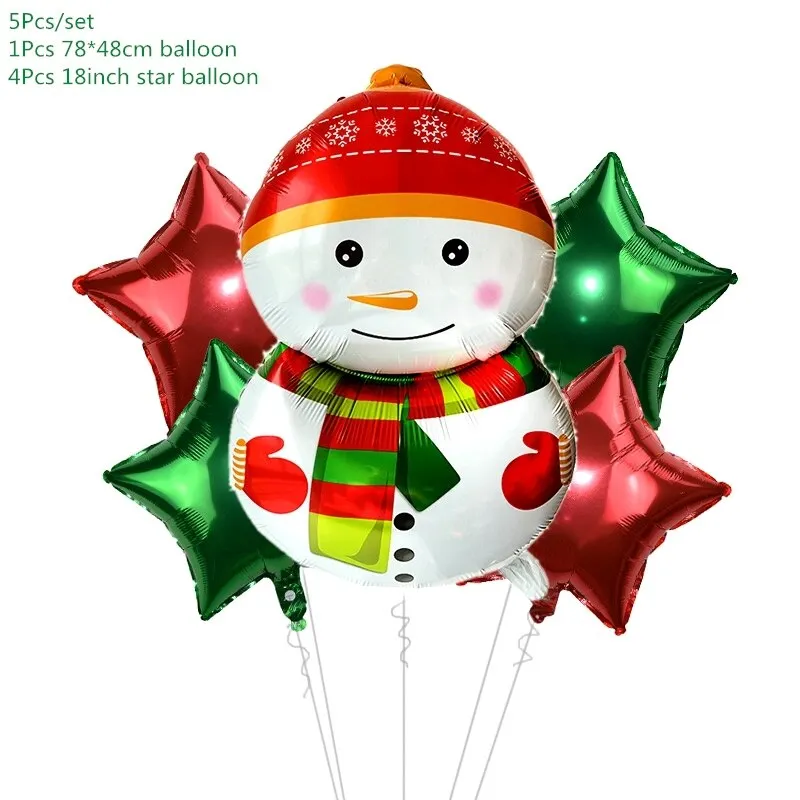 5Pcs/set Cartoon Santa Claus Snowman Foil Balloons Christmas Party Decorations Party Balloons Inflatable Helium Balloon Kids Toy