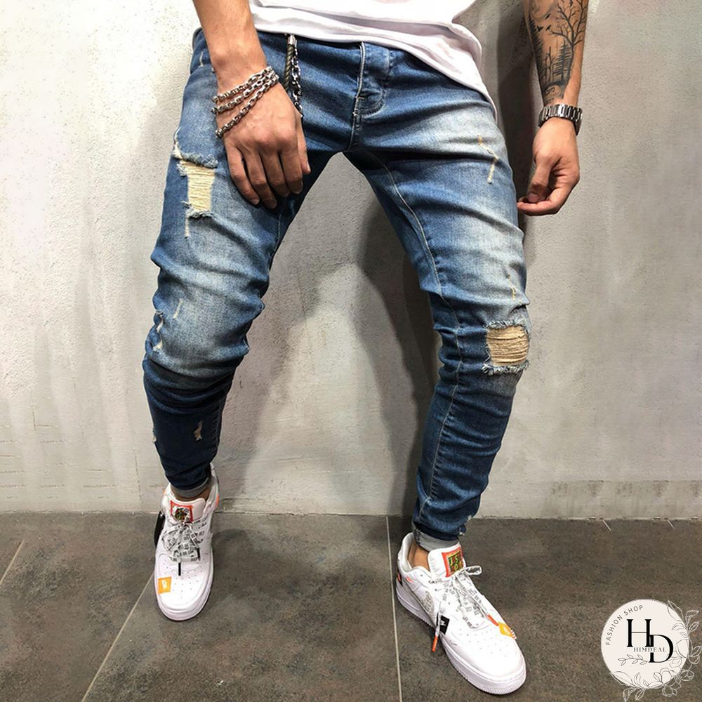 Men's Casual Fashion Ripped Slim-Fit Denim Trousers Tt230